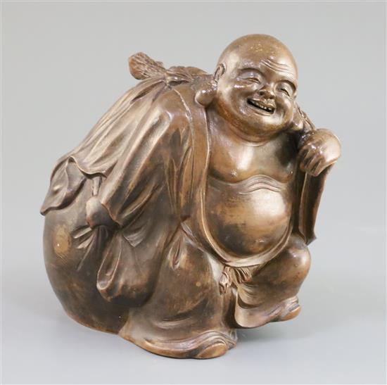 A Japanese Bizen ware figure of Hotei, Meiji period, h.18cm